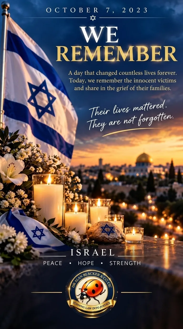 October 7 remembrance poster for Israel with the JAFLAS gold seal in place of the Silent Man badge
